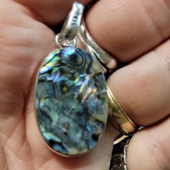 925 Silver Plate Abalone Mother of Pearl Pendant Boho Ethnic Tribal - Picture 4 of 6